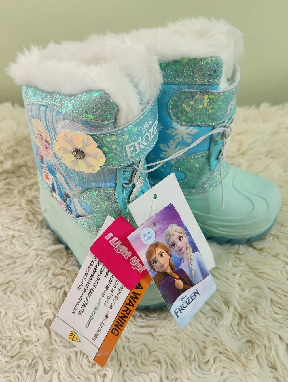 NWT Disney Frozen Toddler Girl Light Up Boots Waterproof Winter Boots Size 7